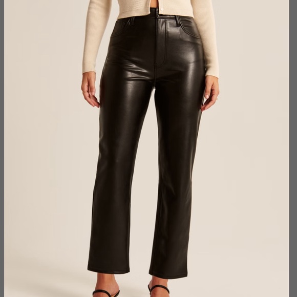 Abercrombie Curve Love Vegan Leather Ankle Straight Pant - Picture 1 of 5